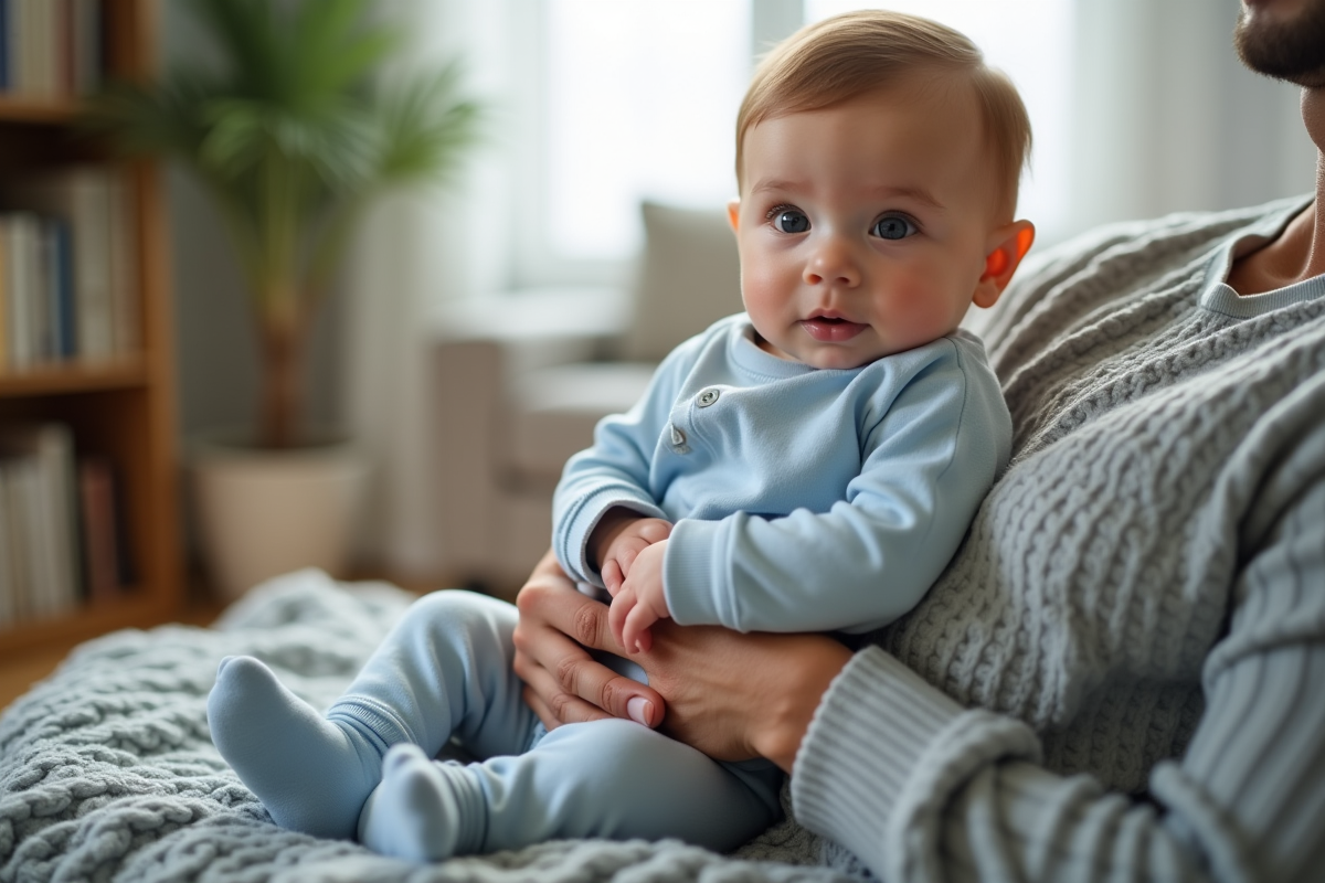 Bébé garçon dans les bras de son père