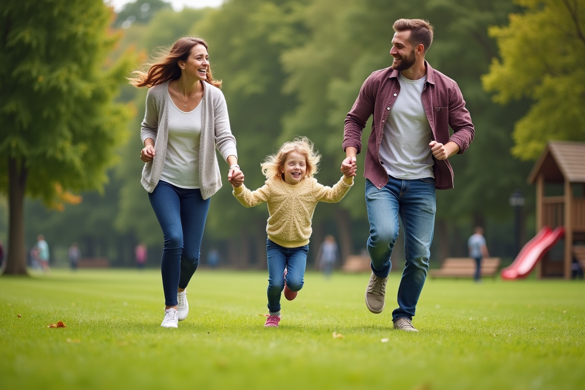 Famille jouant dans un parc en plein air en été