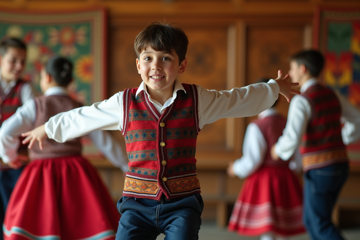 Jeune garçon dansant lors d’un festival culturel intérieur
